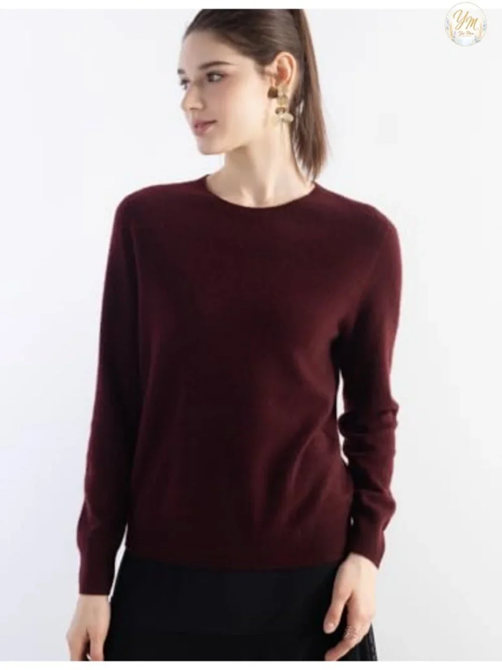 100% Pure Cashmere Pullover Sweater Seamless Knit Crew Neck Long Sleeve